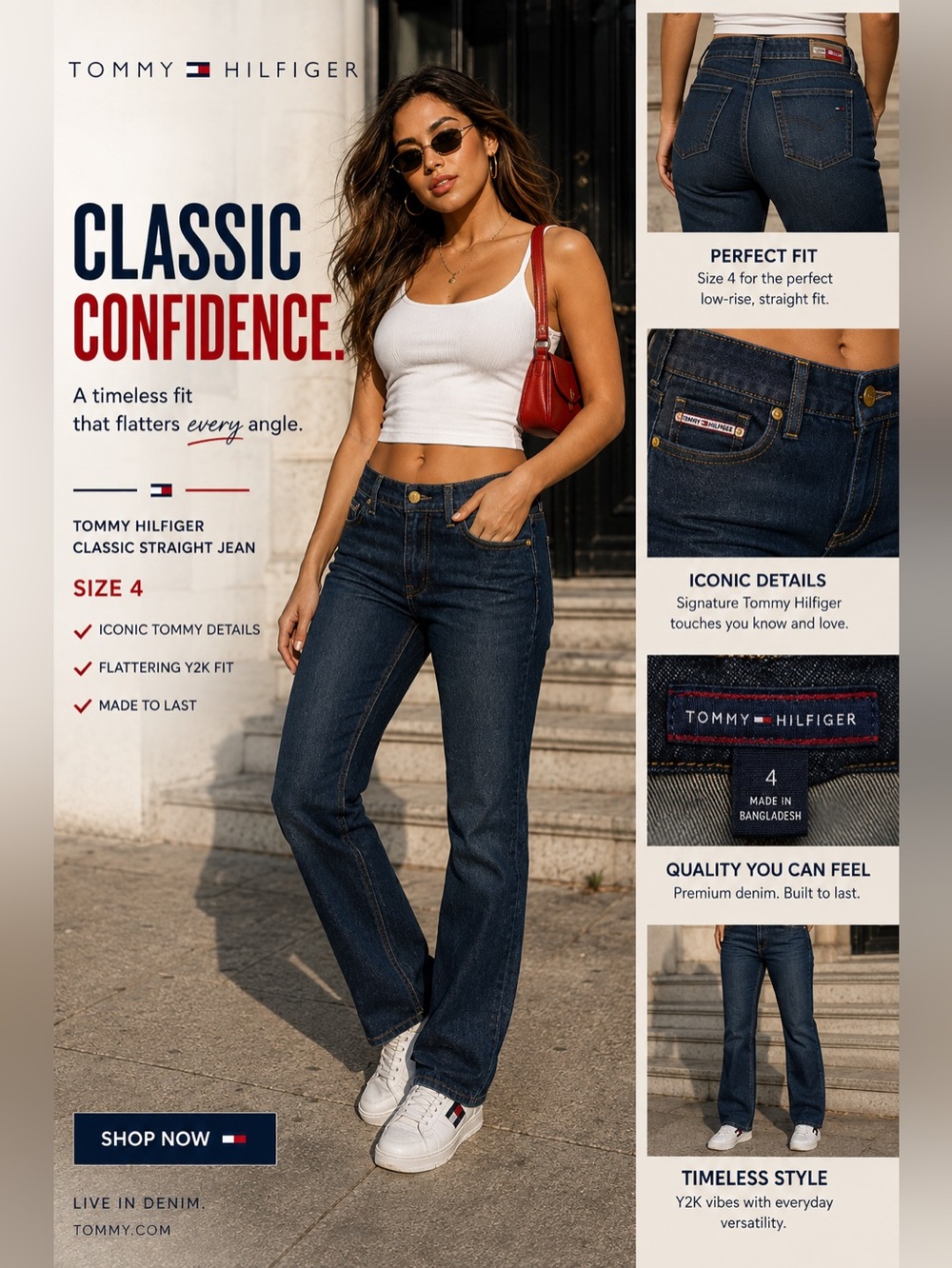 Tommy Hilfiger Women’s Straight Leg Jeans — Dark Blue Denim